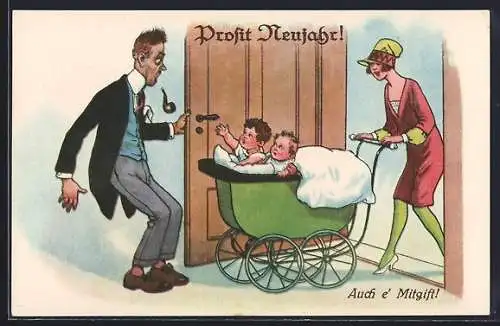 AK Frau erscheint zum Rendez-Vous mit Kinderwagen