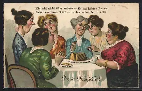 AK Frauen in geselliger Runde beim Kaffeeklatsch, frauenfeindlicher Humor