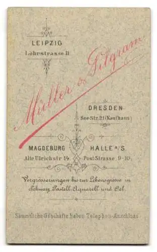 Fotografie Müller & Pilgram, Leipzig, Löhrstrasse 11, Porträt eines Mannes mit Schnurrbart