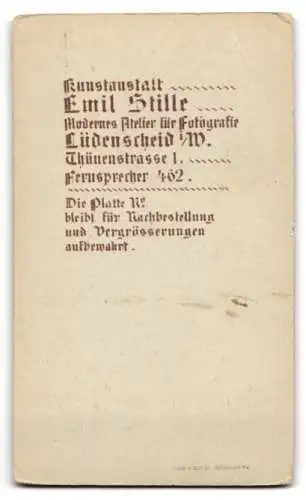 Fotografie Emil Stille, Lüdenscheid, Thünenstrasse 1, Porträt eines Mannes mit Schnurrbart