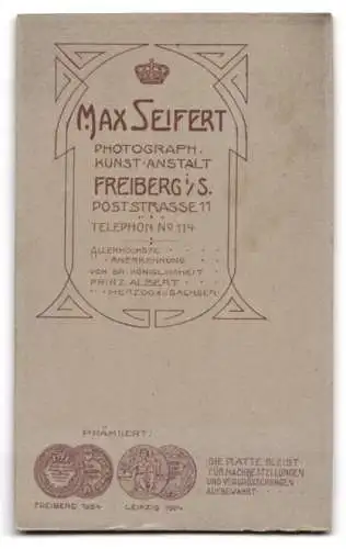 Fotografie Max Seifert, Freiberg, Poststrasse 11, Porträt eines eleganten Herren