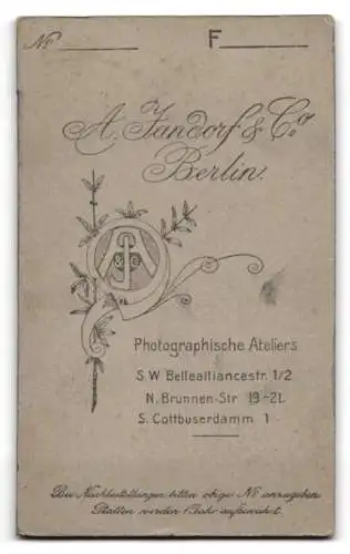 Fotografie A. Jandorf &amp Co., Berlin, Bellealliancestr. 1 /2, Porträt eines Mannes im Anzug