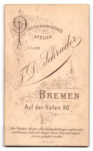Fotografie F.D. Schrader, Bremen, Auf den Häfen 90, Porträt einer jungen Frau