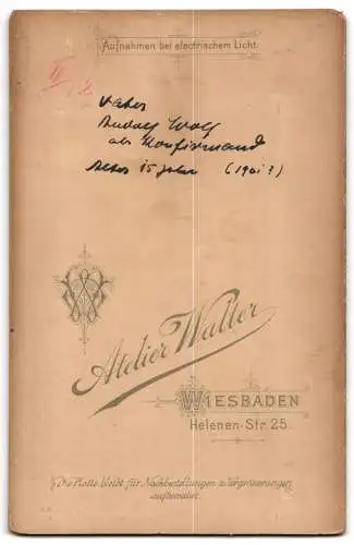 Fotografie Atelier Walter, Wiesbaden, Helenen-Str. 25, Rudolf Wolf als Konfirmand