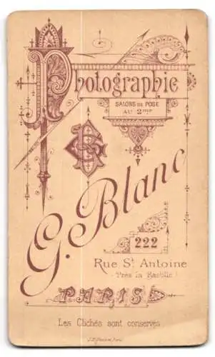 Fotografie G. Blanc, Paris, Rue St. Antoine 222, Porträt eines älteren Herrn