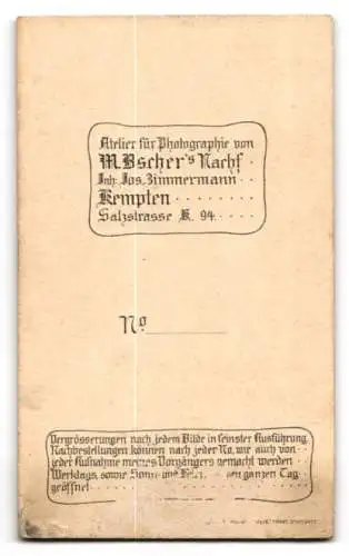 Fotografie M. Bscher`s Nachf., Kempten, Salzstrasse 94, Porträt eines jungen Mannes