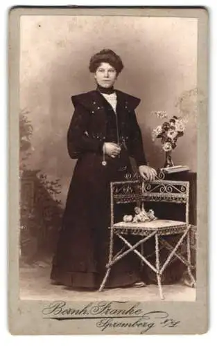 Fotografie Bernh. Franke, Spremberg, Dame in eleganter Garderobe