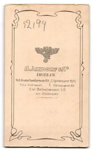 Fotografie A. Jandorf & Co., Berlin, Grosse Frankfurterstr. 113, Porträt einer Dame mit Spitzenkragen