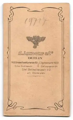 Fotografie A. Jandorf & Co., Berlin, Grosse Frankfurterstr. 113, Porträt einer älteren Dame