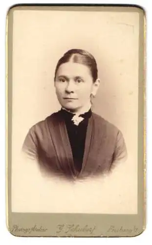 Fotografie L. Schubert, Freiberg, Portrait einer Frau in elegantem Kleid