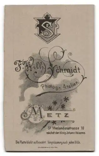 Fotografie F. Wilh. Schmidt, Metz, St. Medardensstr. 10, Portrait Artillerist in Uniform, Schulterstück Rgt. 70