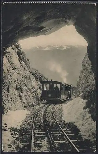 AK Schafberg-Spitze, Tunnel mit Bergbahn