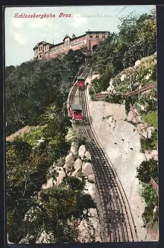 AK Graz, Schlossbergbahn auf dem Weg ins Tal