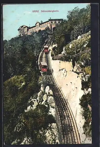 AK Graz, Schlossbergbahn auf dem Weg ins Tal