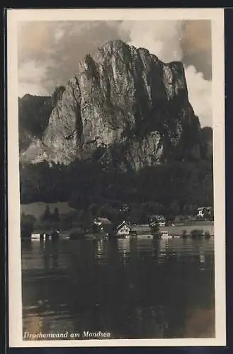 AK Mondsee, Uferpartie mit Blick auf die Drachenwand