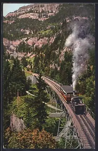 AK Rigi-Bergbahn auf der Schnurtobelbrücke