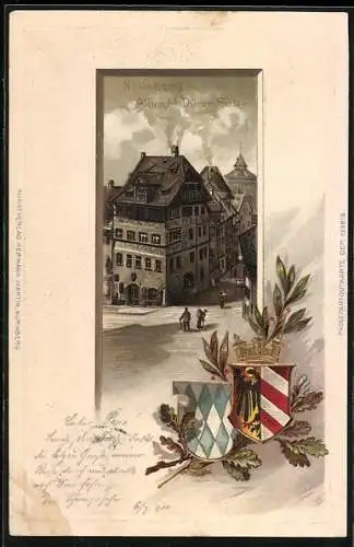 Passepartout-Lithographie Nürnberg, Albrecht Dürer Haus, Wappen