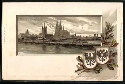 Passepartout-Lithographie Köln, Totalansicht, Wappen