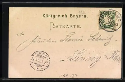 Künstler-AK Aschaffenburg, Uferpartie mit Schloss, Wappen