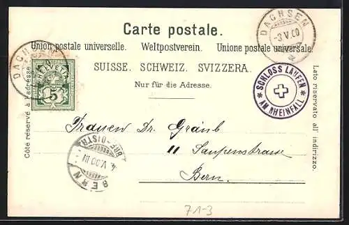 Lithographie Schaffhausen, Partie am Rheinfall, Eisenbahn