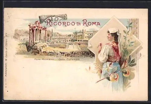 Vorläufer-Lithographie Rom, 1894, Foro Romano, Otto Colonne