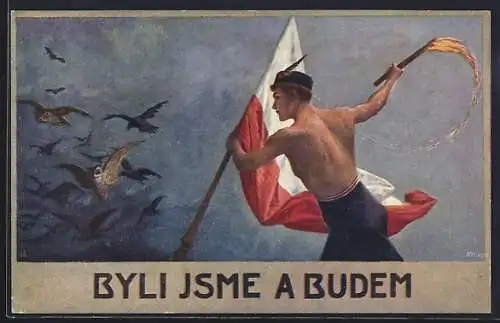 AK Byli Jsme a Budem, Sokol, Turner vertreibt die bösen Geister, Fahne