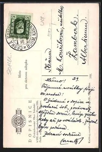 AK Prag, Sokol 1926, Turner hebt ein Mädchen in die Luft, Adler & patriotische Bänder