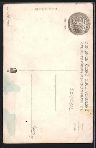 Künstler-AK VI. Slet Vsesokolsky V Praze 1912, Tschechische Athletin