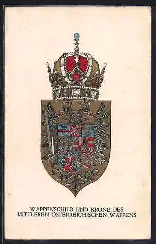 AK Wappenschild und Krone des Mittleren Wappens von Österreich, Rotes Kreuz