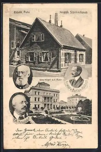 AK Essen a. Ruhr, Krupp`s Stammhaus, Villa Hügel, Krupp von Bohlen-Halbach, F. A. Krupp