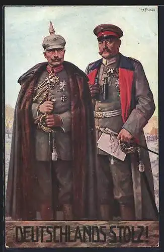 Künstler-AK Kaiser Wilhelm II. und Hindenburg in Uniform