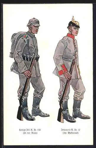 Künstler-AK Grenadier-R. Nr. 11 in der Bluse und Füsilier-R. Nr. 80 im Waffenrock