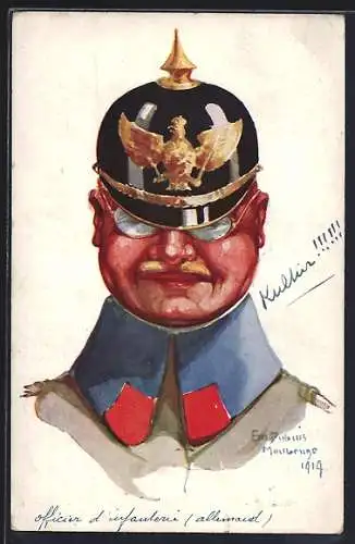 Künstler-AK Em.Dupuis: Deutscher Infanterie-Offizier in Uniform mit Pickelhaube, officier d`Infanterie allemand