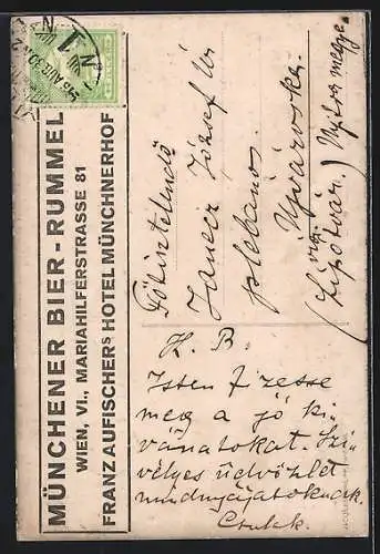AK Wien, Hotel Münchnerhof, Inh. Franz Aufischer, Urkunde