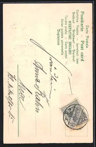 AK Liebespaar in einem Boot, Seerosen, Schirm