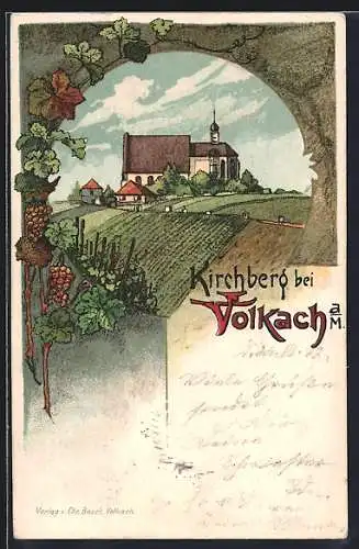 Lithographie Volkach, St. Maria-Kirche auf dem Kirchberg