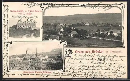 AK Brücken / Birkenfeld, Wollspinnerei und Tittei-Fabrik J. Collisi, Chemische Fabrik, Ortsansicht