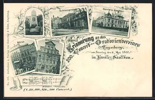 AK Augsburg, 200. Concert d. Oratorienvereines am 6. Mai 1900 im Herrle`s Saalbau