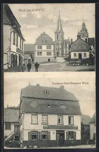 AK Cappel / Hunsrück, Gasthaus Peter Dionisius Ww., Ortspartie mit Kirche