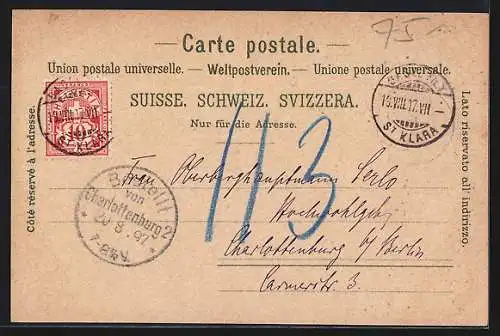 Lithographie Basel, Münster, alte Rheinbrücke, Missionshaus