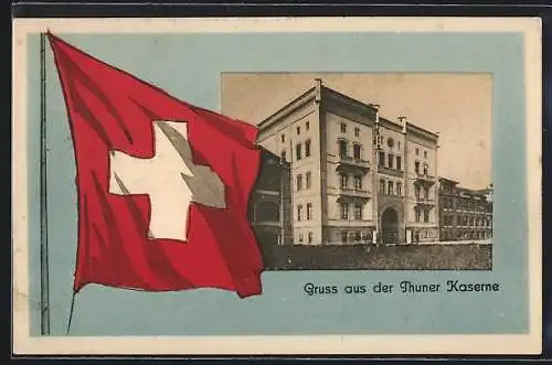 AK Thun, Partie an der Kaserne, schweizer Flagge im Passepartout