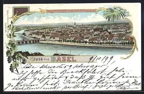 Lithographie Basel, Panoramablick über den Rhein