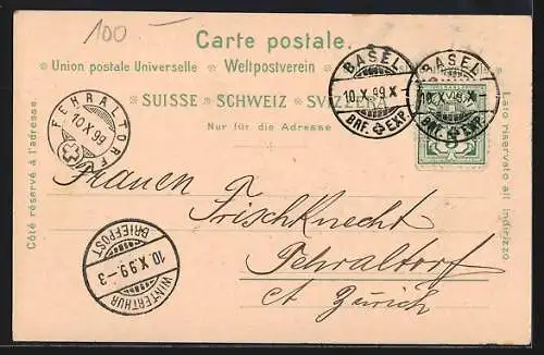 Lithographie Basel, Panoramablick über den Rhein