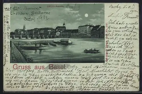 Mondschein-Lithographie Basel, Blick auf Gross-Basel