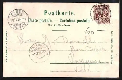 Lithographie Basel, Hafenpartie m. Dampfer, Spalten Thor