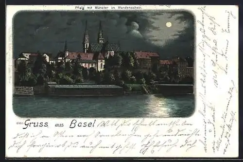 Lithographie Basel, Pfalz mit Münster