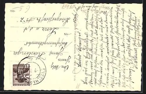 AK Engelhartszell a. d. Donau, Teilansicht mit Fluss