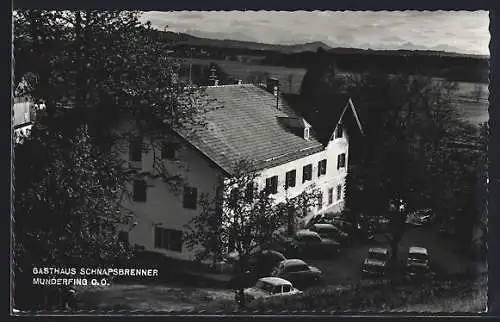 AK Munderfing, Gasthaus Schnapsbrenner aus der Vogelschau