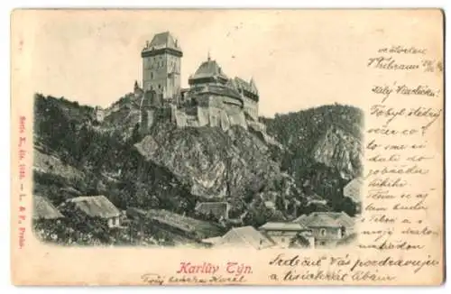 Relief-AK Karluv Tyn, Blick zum Schloss