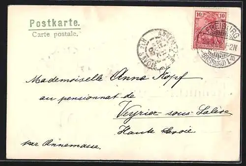 Präge-AK Osterhase umringt von Veilchen und Ostereiern